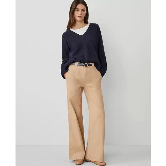 Ann Taylor Weekend Wide Leg Pants Size 12 Khaki Tan Casual Trousers - Picture 1 of 9